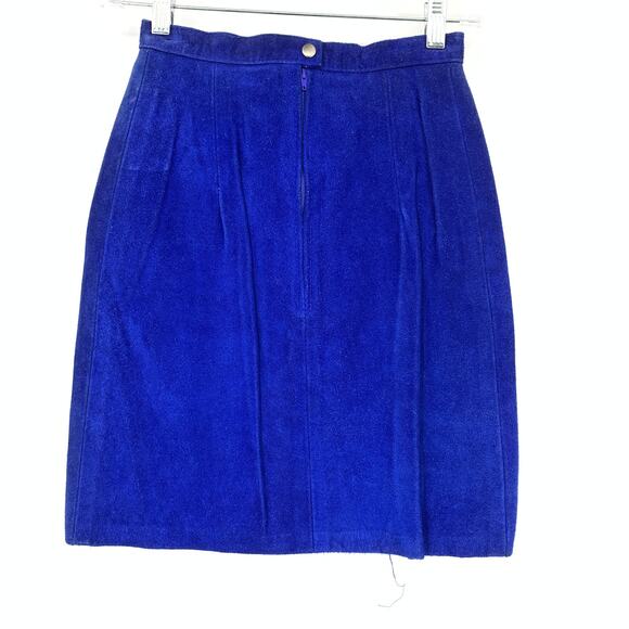 Phoenix Suede Leather Skirt Womens Size 00 Blue Straight Above Knee Vintage - Picture 2 of 6